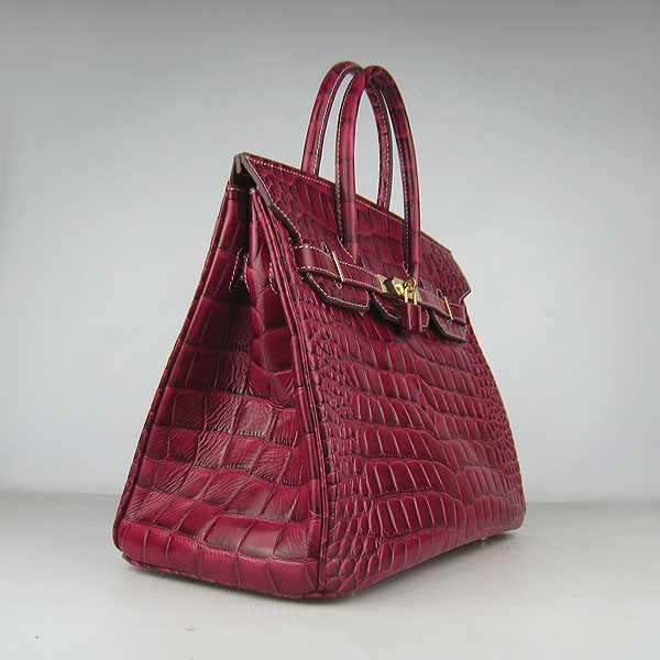 High Quality Fake Hermes Birkin 35CM Crocodile Veins Leather Bag Wine 6089